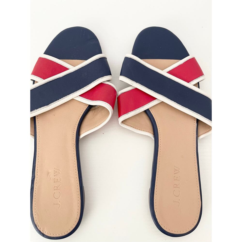 J.Crew Cora Slide Sandals Red White Blue Leather Colorblock Size 7.5 NWOT - Picture 7 of 7